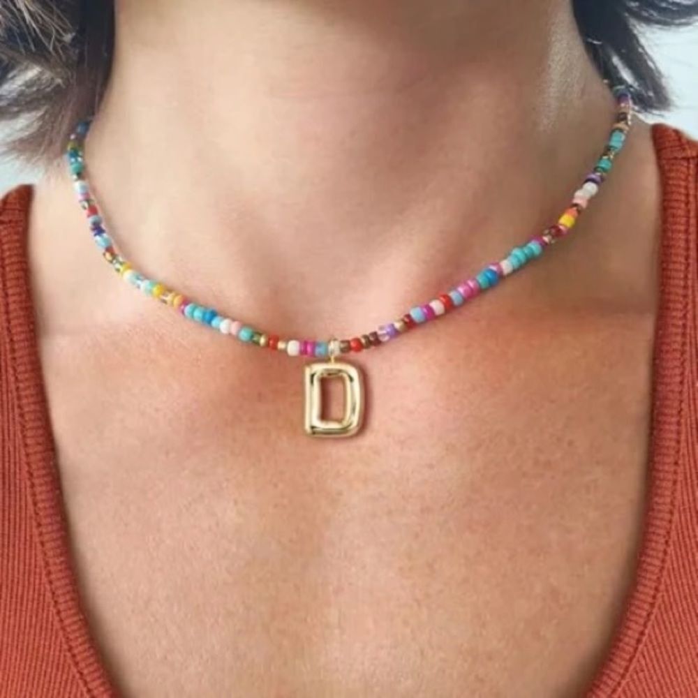 Boho beaded initial necklace S1175